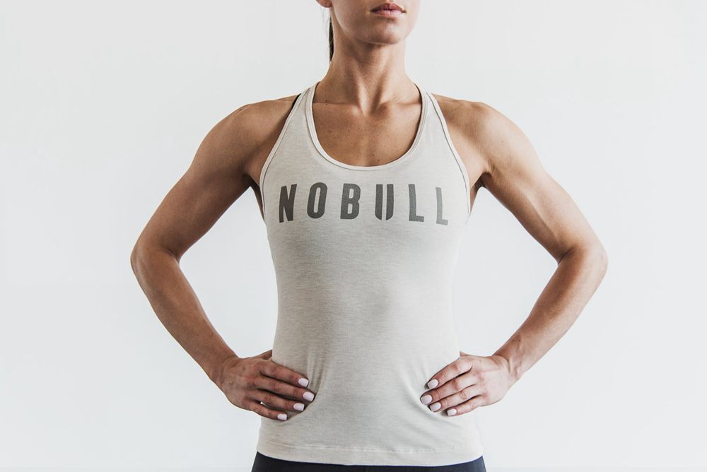 NOBULL Women's Racerback Tank Tops - Oatmeal - Ireland (5638DGZLV)